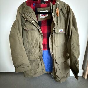 Penfield Khaki Field Jacket with Red Plaid Lining